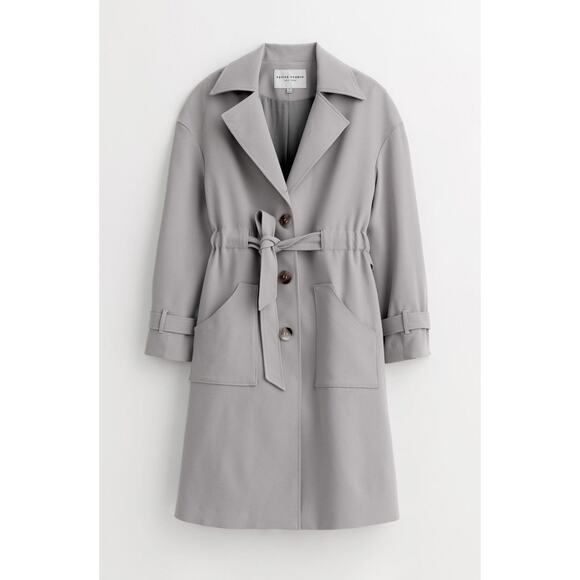 Petite Studio New York NY Darcy Stone Gray Belted Trench Coat Jacket Size XS